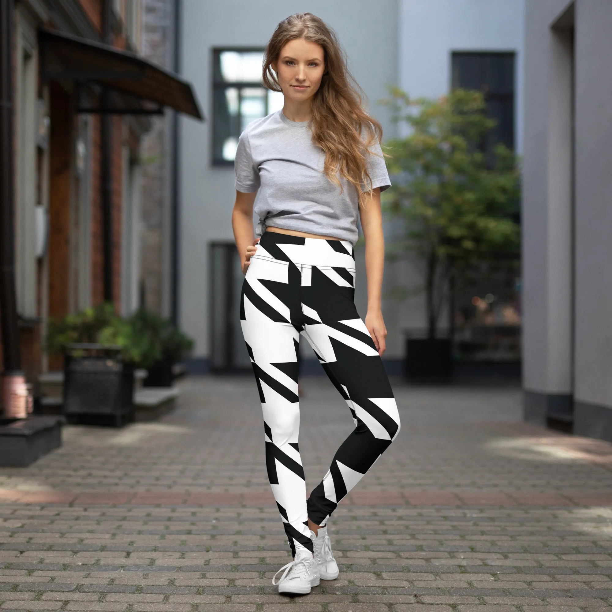 Womens High Waist Houndstooth Yoga Pants Leggings 001