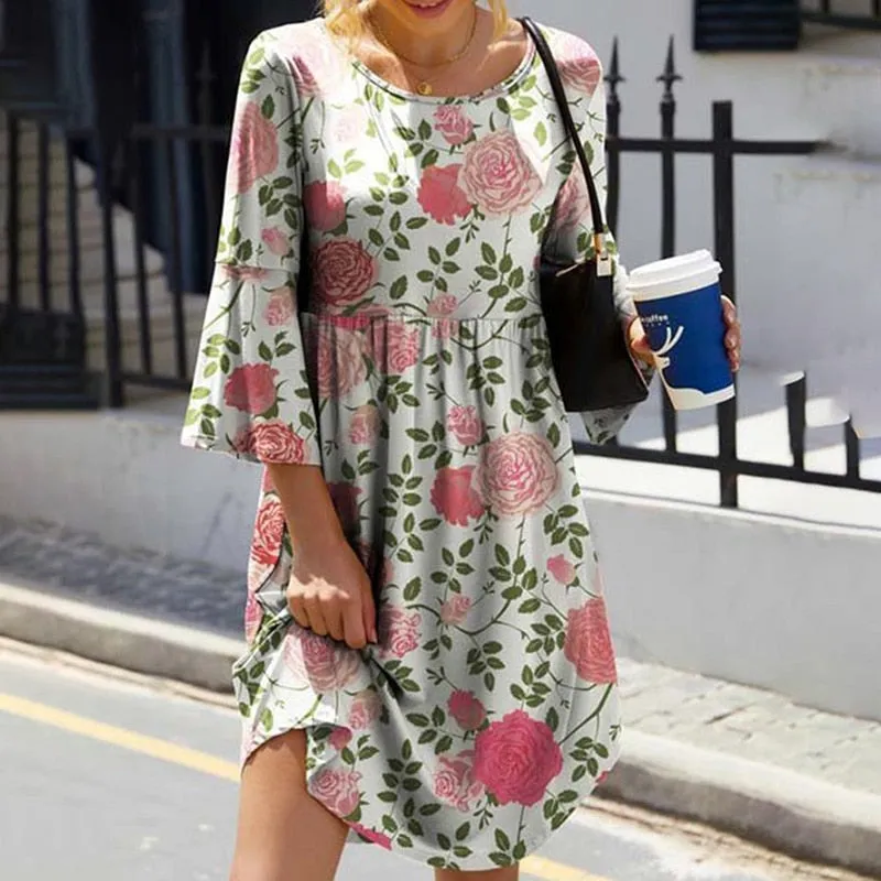 Women's Loose Fitting Floral Boho Spring Summer Dress
