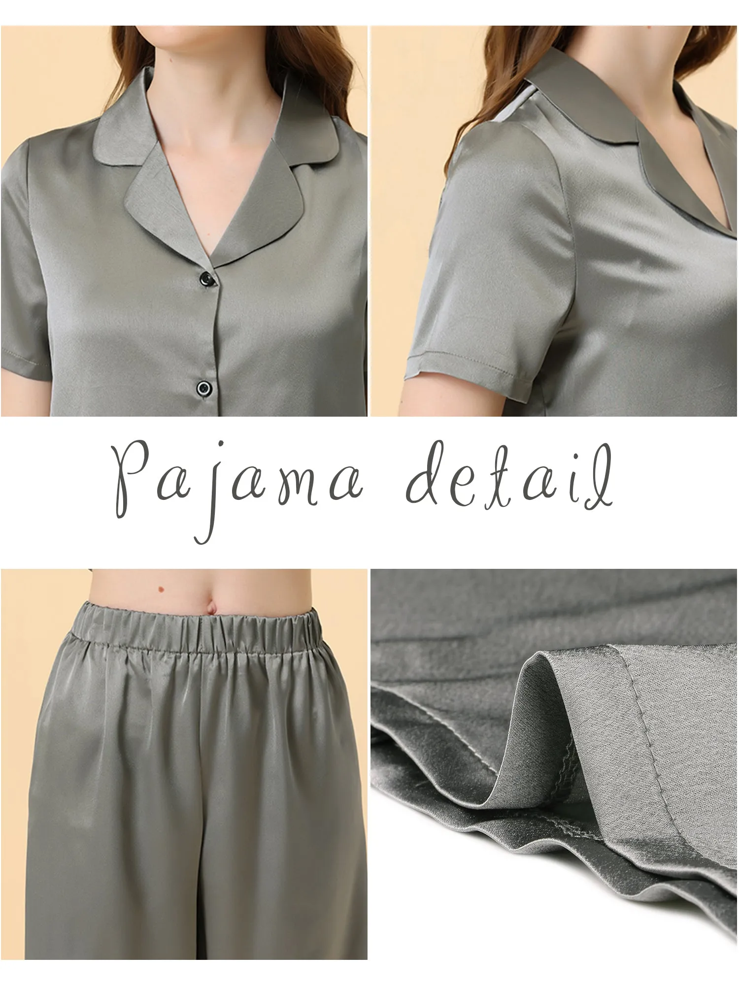 Women's Pajama Loungewear Tops and Capri Pants Satin Sets