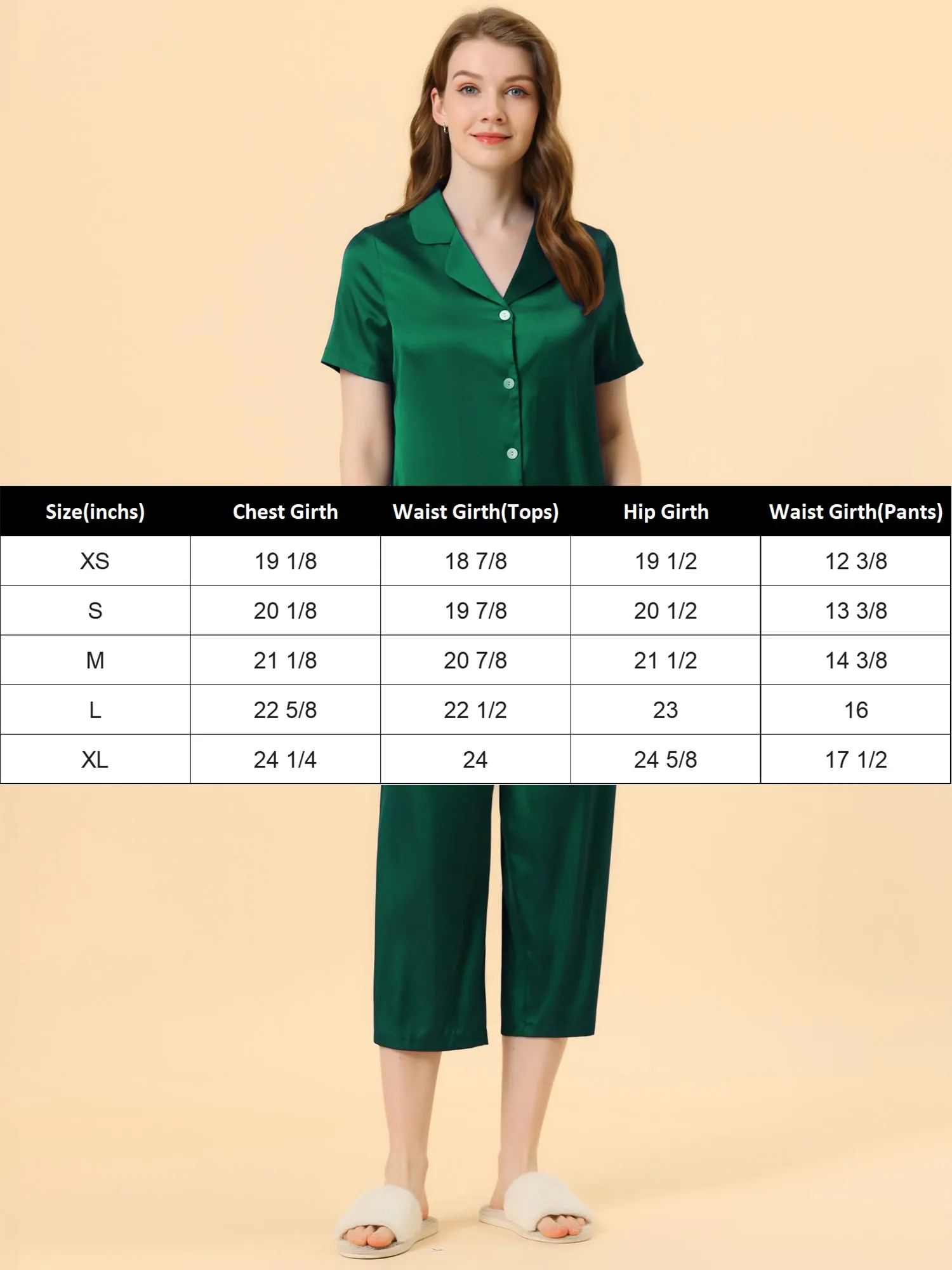 Women's Pajama Loungewear Tops and Capri Pants Satin Sets