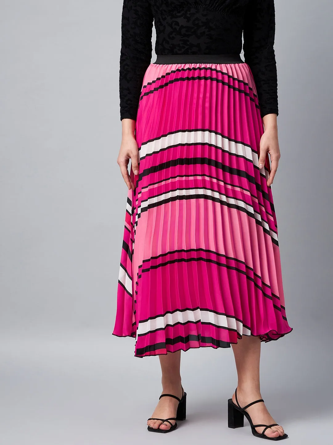 Women's Pink Pleated Satin Skirt - Stylestone