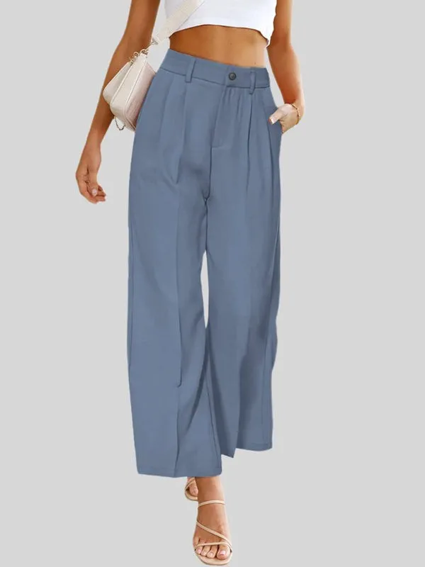 Women's Pleated Wide Leg Pants with High Waist and Pockets