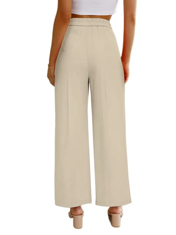 Women's Pleated Wide Leg Pants with High Waist and Pockets