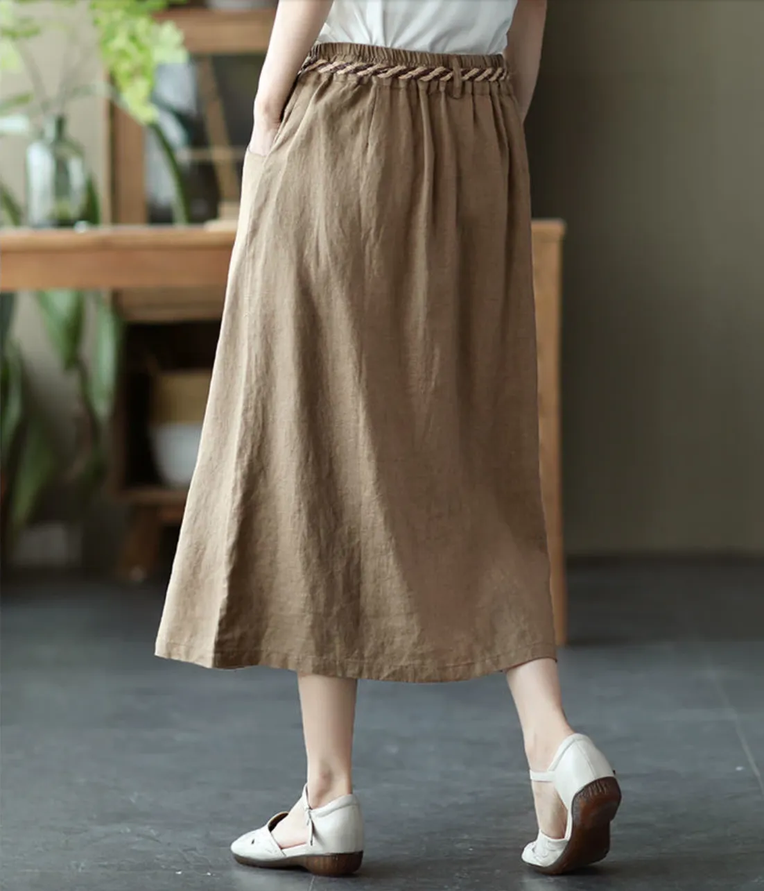Women's Summer High Waist Linen Casual A-line Skirts