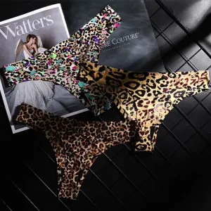 Women's Underwear Sexy Thong Soft Breathable Ice Silk Leopard Panties Women Seamless T-Back Low-Rise Lingerie G-String