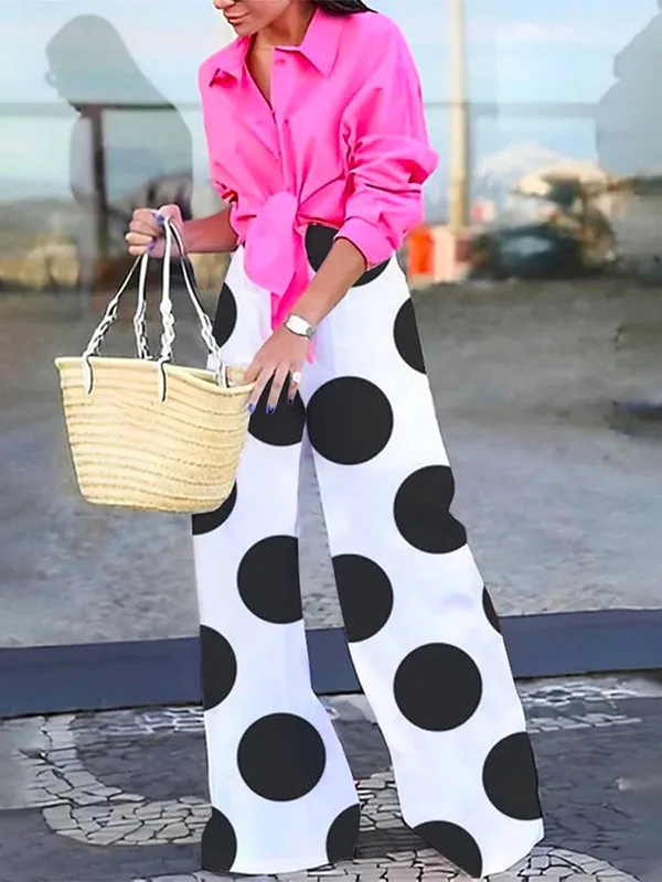 xakxx Loose Wide Leg Polka-Dot Casual Pants Bottoms